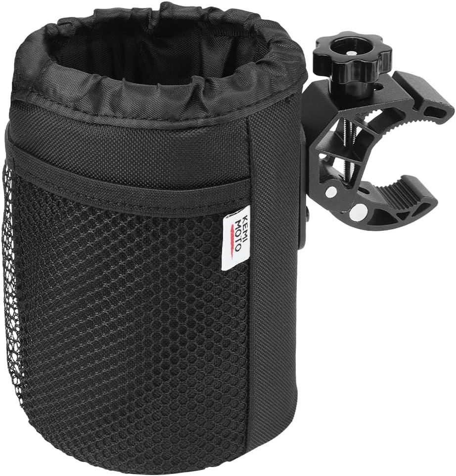 KEMIMOTO Motorcycle Cup Holder, Oxford Fabric Motorcycle Drink Holder with 0.6"-1.5" Alligator Clamp, Universal Water Bottle Cup Accessories for Bike, ATV/UTV, Scooter, Boat, Walker, Black L