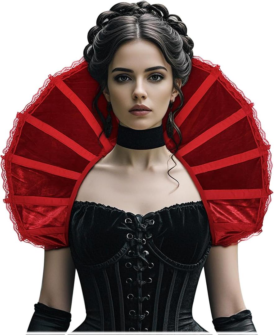 L'VOW Victorian Collar Gothic Stand Up Vampire Collar for Women Halloween Masquerade Cosplay (S1-red)