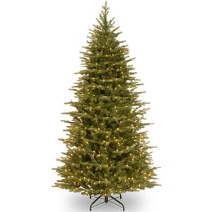 National Tree Company Pre-Lit 'Feel Real' Artificial Slim Christmas Tree, Green, Nordic Spruce, Dual Color LED Lights, Includes Stand, 7.5 feet, Green 