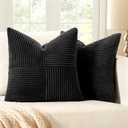 MIULEE Black Corduroy Pillow Covers Pack of 2 Boho Decorative Spliced Throw Pillow Covers Soft Couch Pillowcases Cross Patchwork Textured Cushion Covers for Living Room Bed Sofa 20x20 inch