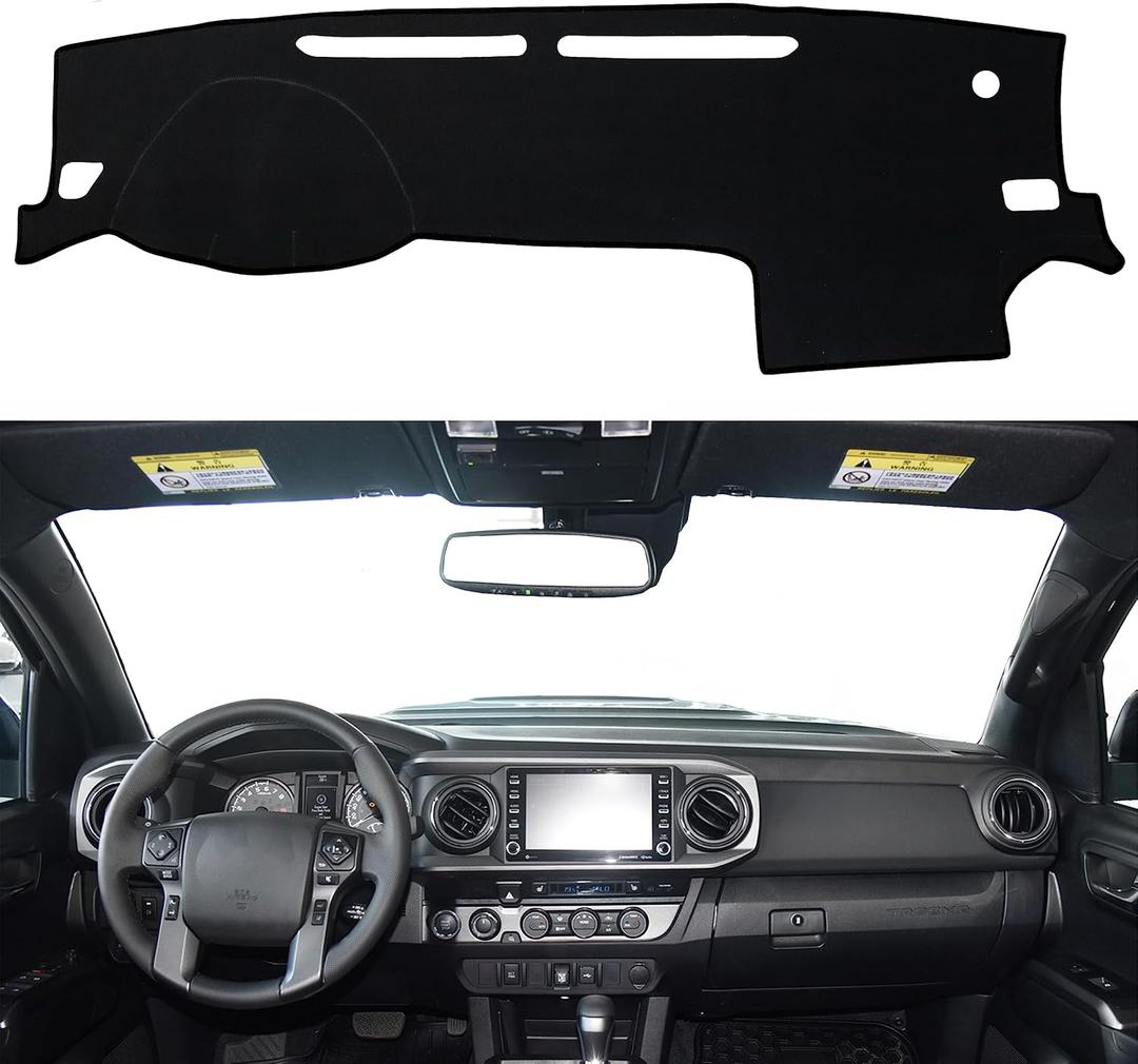 Dash Cover for Toyota Tacoma Accessories 2016-2022 2023 Dashboard Cover Mat Center Console Dash Mat Carpet Sunshield Protector Pad Custom Fit, Black Trim