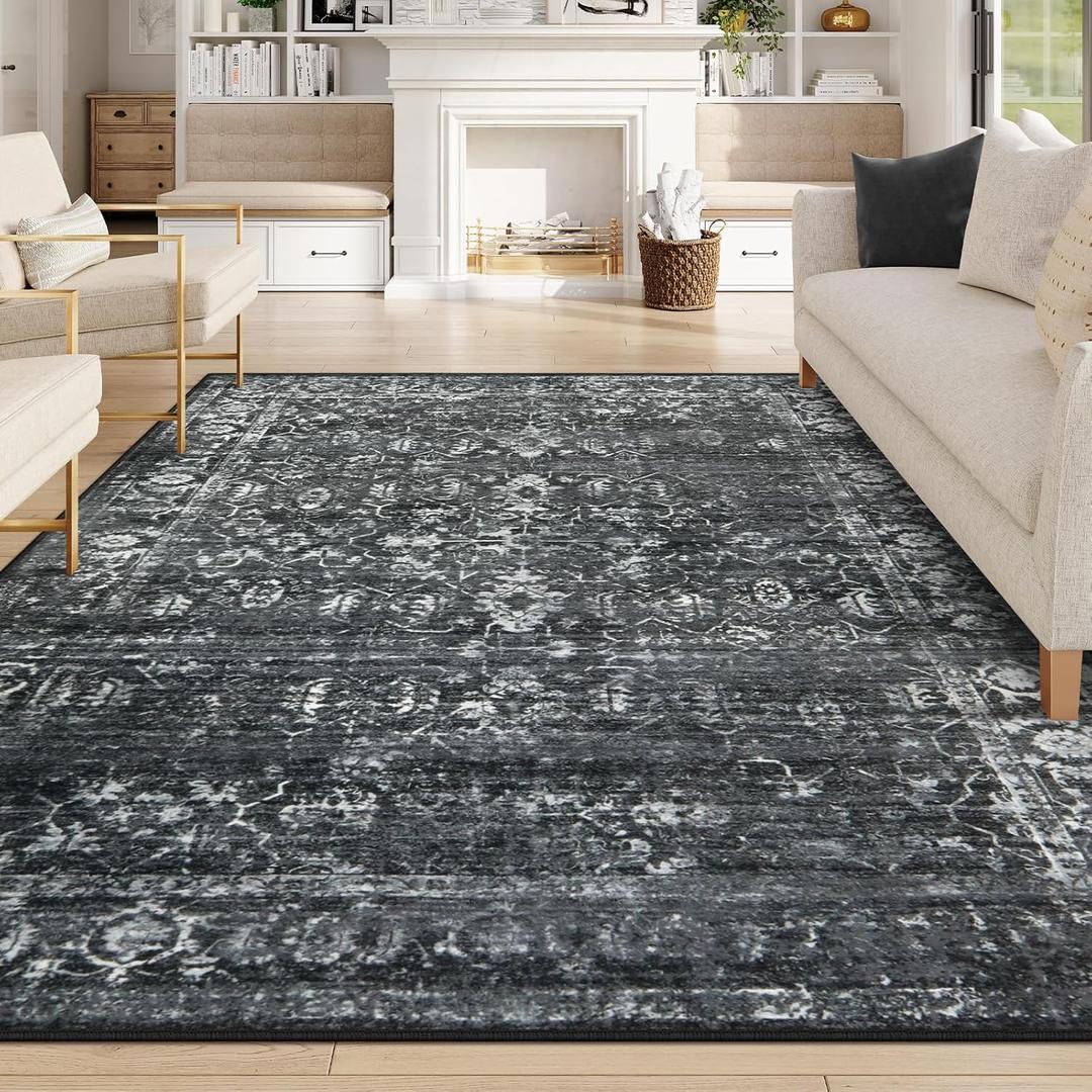 Lahome 8x10 Area Rugs for Living Room Washable Rugs 8x10 Black Large Rug Indoor Carpet, Vintage Distressed Rug Soft Non Slip Area Rug for Bedroom Dining Room Home Office(8 x 10, Black/Grey)