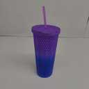 24 oz Double Plastic Straw Cup, Portable Strap with Straw and Lid, Durian Cup, Rivet Glass, Rainbow Cup, Rainbow gradual change cup (Blue gradual change)