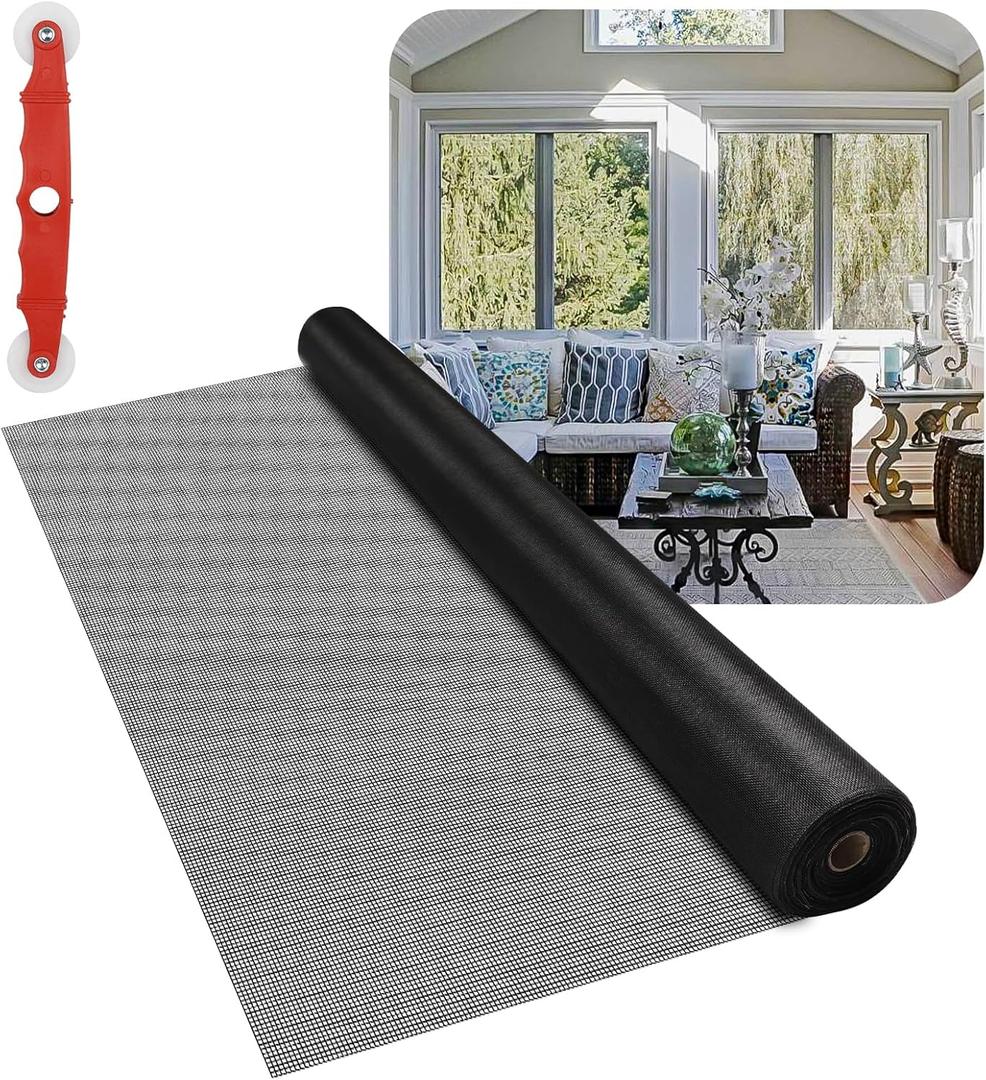 Fiberglass Window Screen Mesh Roll - 48"x100', Easy-to-Cut Screen Door Mesh for Windows, Pool, Porch Durable Mesh Replacement Option