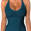 iGENJUN Workout Tops for Women Racerback Basic Tank Summer 2025 Camisole V Neck Slim Fit Ribbed Sleeveless (Medium, Teal)