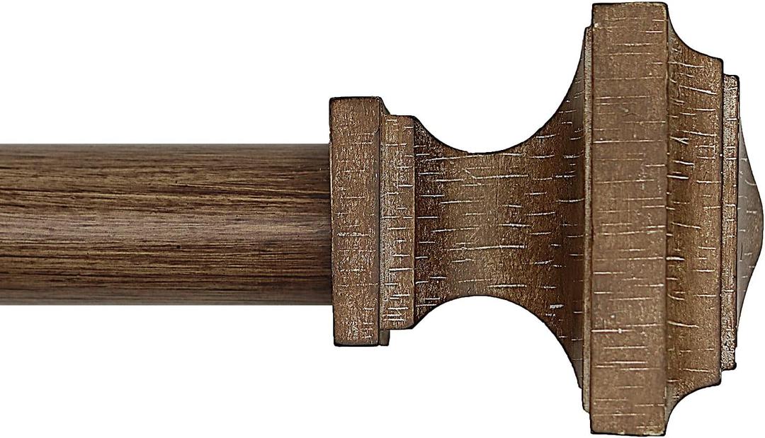 Wood Curtain Rods for Windows 48 to 84 Inch, 1 Inch Diameter Wood Decorative Treatment Single Window Curtain Rods - Square Imitation Wood Grain Finial 1 Pack (32-88)