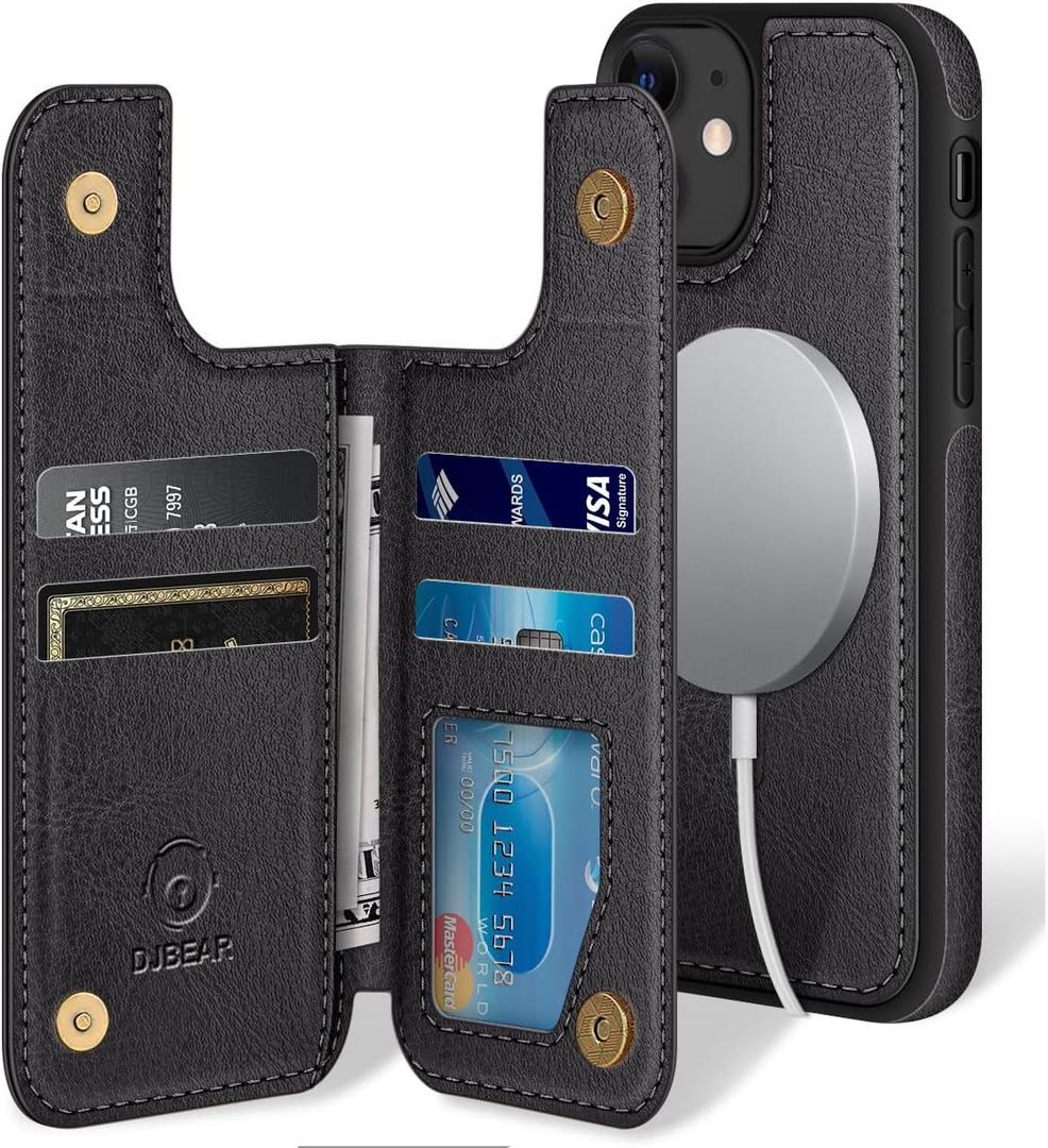 for iPhone 11 6.1" Phone case[Compatible with magsafe][RFID Blocking Leather][Magnetic 2-in-1 Detachable][Back Flip Folio Wallet Cases] Shockproof Men Women Cover for Apple 11 Black