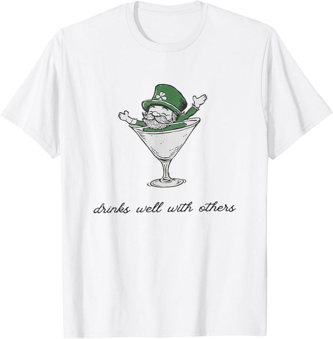 Leprechaun Martini Cocktail St Patrick's Day Womens T-Shirt (Small, White)