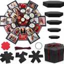 Koogel Explosion Gift Box, Handmade Exploding Photo Album Preassembled Surprise Picture Pop Up Love Box with Creative DIY Scrapbooking Accessories for Anniversary Birthday Wedding (Black)