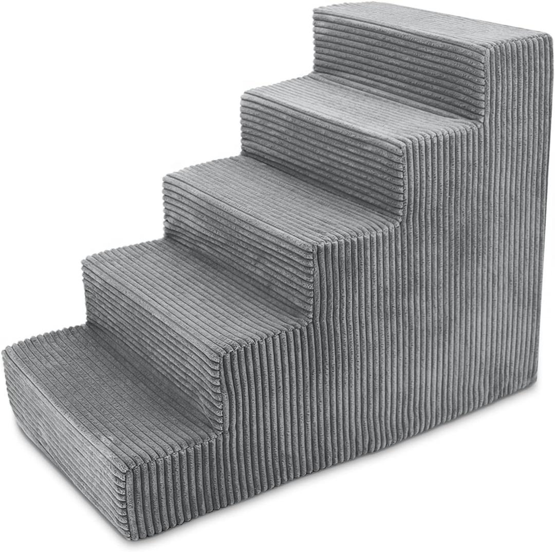 Best Pet Supplies Dog Stairs for Small Dogs & Cats, Foam Pet Steps Portable Ramp for Couch Sofa and High Bed Non-Slip Balanced Indoor Step Support, Paw Safe No Assembly - Gray, 5-Step