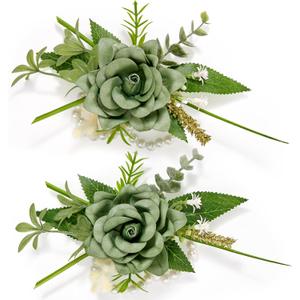 Serwalin 2 Pcs Wrist Corsage, 6-7 Inch Green Corsage for Wedding, Bridesmaid Mother Grandmother, Artificial Flowers for Prom Ceremony Anniversary