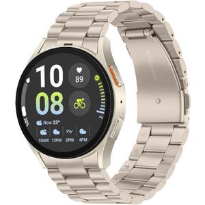 Tasikar No Gap Bands Compatible with Samsung Galaxy Watch Band 7/6/5/4/FE 44mm 40mm/6 Classic Band 47mm 43mm/5 Pro 45mm/4 Classic 46mm 42mm, 20mm Metal Strap for Men Women, Starlight