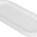MAONAME Oval Long Narrow Wood Tray, Rustic Decorative Tray with Beaded, White Farmhouse Vanity Trays, Toilet Tank Trays for Dresser, 12" x 4.7"