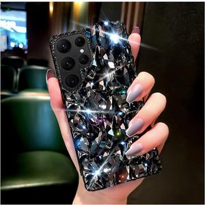 Cavdycidy for Samsung Galaxy S25 Ultra Case for Women GirlShiny Luxury Bling Phone Case with 3D Glitter Sparkle Crystal Rhinestone Diamond GemsGloss Acrylic Back and Soft TPU Bumper CoverBlack
