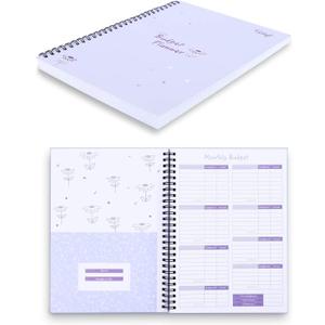 Monthly Budget Planner Book (Undated) with 12 Pockets for Income, Debt, Saving, Expense and Bill Tracker Organizer, Purple, Spiral Design