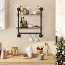 Merapi 24" Industrial Floating Shelves with Tower Bar, Pipe Shelves for Wall, 2 Tier Rustic Wood Wall Shelves for Home Dcor, Bedroom, Living Room, Bathroom