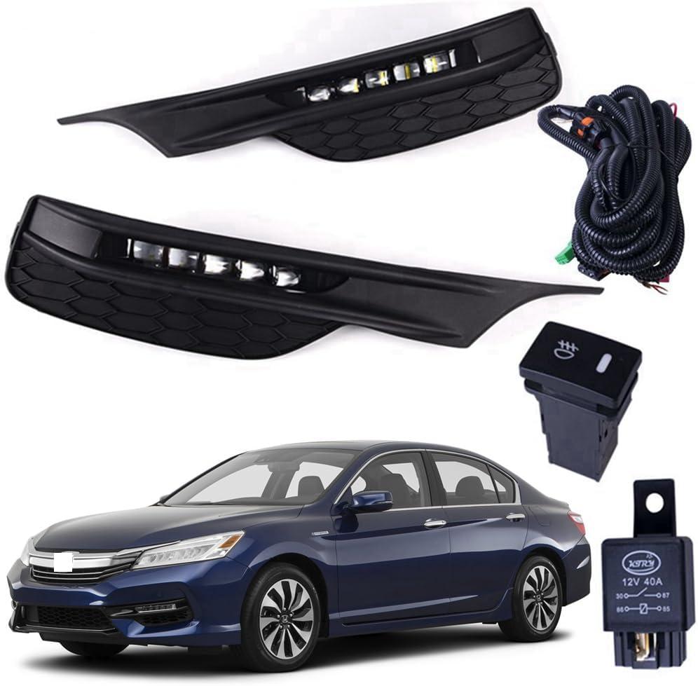 Pair Of Fog Lights Lamps Replacement For Honda Accord 2016-2017 with Cover + Switch + Wiring Kit Replaces HO2592142 HO2593142 33900T2AA21 33950T2AA21 71102-T2F-A61 71112-T2F-A61 HO2599102 HO2598102