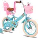 JOYSTAR Little Daisy Kids Bike for Girls Boys Ages 2-7 Years, 12 14 16 Inch Girls Bikes with Doll Bike Seat & Streamers, Boys Bike with Flag & Number Plate, Multiple Colors, 16 Inch With Training Wheels