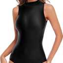 speerise Women Mock Neck Sleeveless Leotard Spandex Dance Bodysuit (Black, XL)
