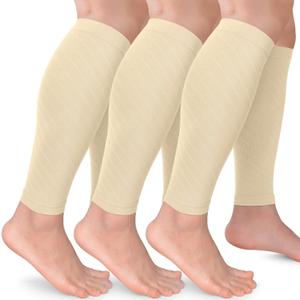 3 Pairs Calf Compression Sleeves for Women Men, Leg Compression Sleeve Calf Brace for Support Running Shin Splints (Small-Medium, A2-3 Pack Nude/Nude/Nude)