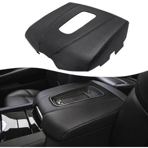 KBH Car Center Console Armrest Cover Replacement for Cadillac Escalade 2015 2016 2017 2018 2019 2020, Vinyl Leather Upholstery, Anti-Scratch, Black (Leather Part Only)