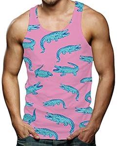 RAISEVERN Mens Tank Top Crocodile Sleeveless Tee Shirt Muscle Gym Workout Animal Tops Graphic Summer Holiday Beach Quick Dry Rave T-Shirt Pink, M