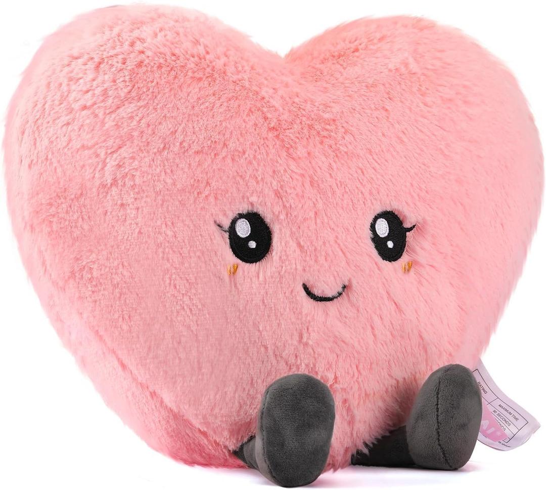 Valentines Day Gifts for Her, 11.8in Pink Heart Pillow, Love Pillow, Cute Plush, Heart Throw Pillows Living, Microwavable Stuffed Animals for Women Girl Birthday Wedding Mother's Day