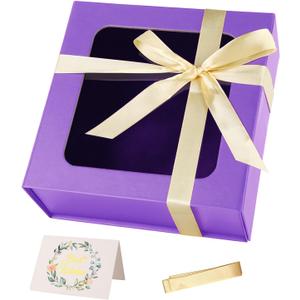 TIACABO Purple Gift Box with Window,7.5"x7.5"x3.1" Bridesmaid Boxe for Gifts Giving,Birthday Gift Boxes with Magnetic,Closure Lid Gifts Boxes for Presents,Cute Box,Luxury for Gift Packaging
