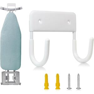 BiJun Ironing Board Hanger Wall Mount, Ironing Board Hanger with 5 Inch Length, Iron Board Holder Wall Mount for Laundry Rooms (White)