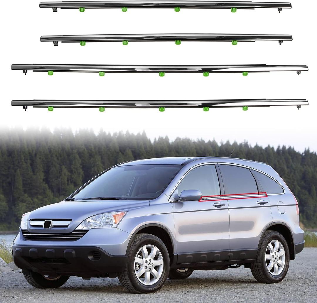 PSLER 4PCS Window Weatherstrip Seal Fit for CR-V CRV 2007 2008 2009 2010 2011 Car Window Belt Molding Trim Chrome Door Seal,4PCS