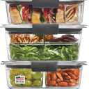 Rubbermaid Brilliance BPA-Free 3 Set Food Storage Containers with Lids, Removable Trays, Airtight, Leak-Proof, Ideal for Meal Prep, Lunch, and Leftovers