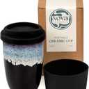 NOVA CERAMICS 12oz Travel Coffee Mug - Unique Microwave & Dishwasher Safe Tumbler With Lid - Gifts For Women & Men