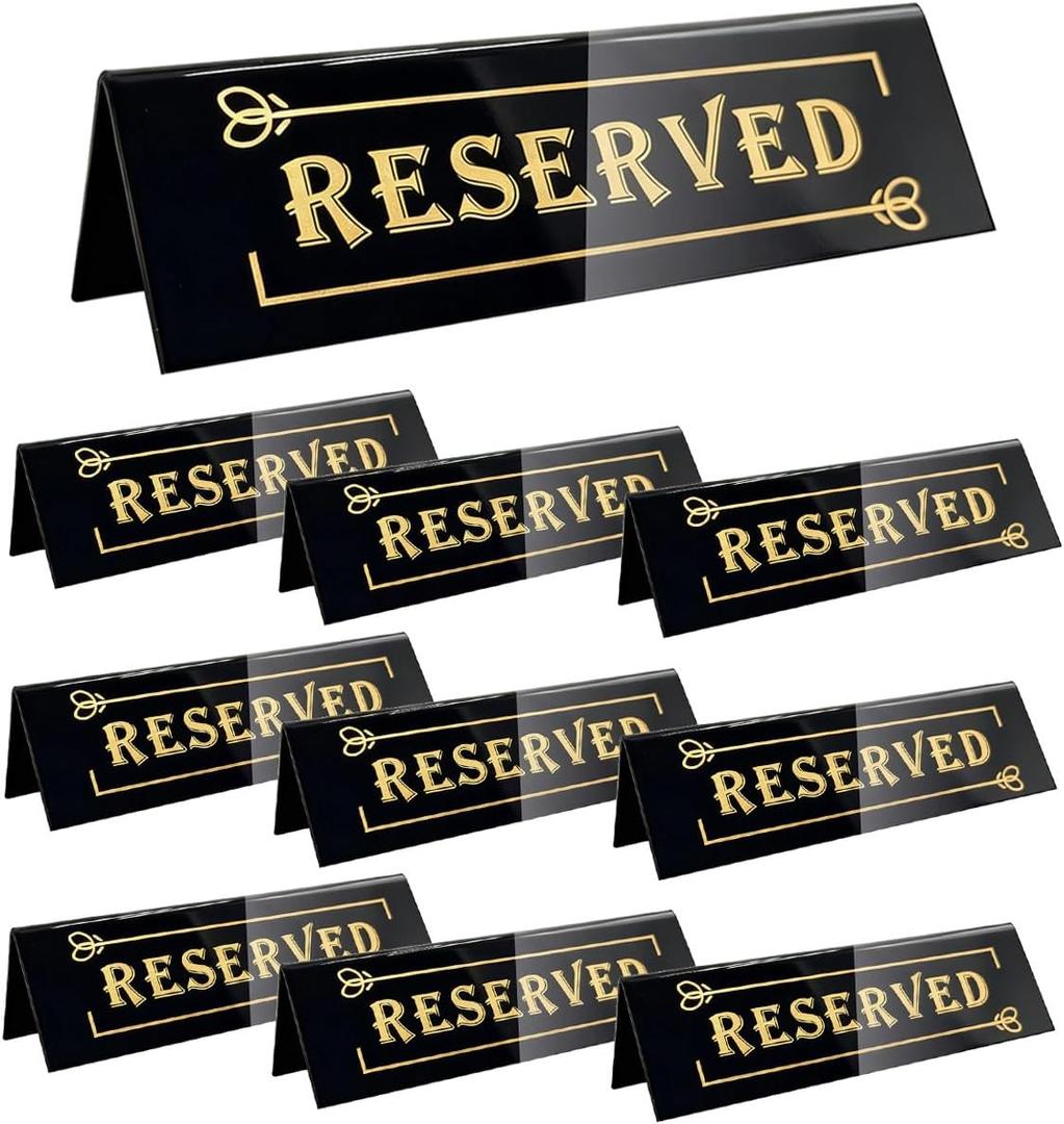 10PCS Acrylic Reserved Table Signs - 6x2x1.6 in Table Tent - Double-Sided, Waterproof - Reserved Seating Signs for Wedding, Restaurant, Meeting, Events and Parties (Black)