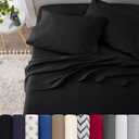 3 Piece Twin Sheets Set | Twin Bed Sheets Set Light Weight, Soft Breathable Sheets | Brushed Cotton Rich Blend | Secure-Fit, Wrinkle Resistant, Durable, Easy Care Bed Sheets | Comfy Sheets | Black