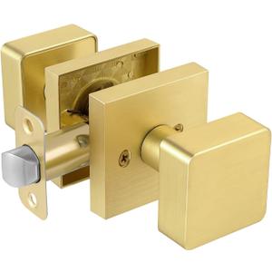 Gold Door Knobs Interior, Square Passage Interior Door Knob for Closet Hallway, Modern Heavy Duty Brushed Brass Door Handle, Satin Brass