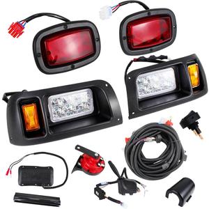 COOL STAR LED Headlights and Tail Light Kits Compatible with Club Car DS 1993-up Gas and Electric Carts 12V with Turn Signals Hazard Light Switch Wire Harness Horn Brake Pad and Instruction