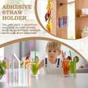 2 Pack Large Acrylic Straw Holder for Cabinet, Straw Organizer with 12 Double-sided Tape and 25 Colorful Labels, Glass Straw Storage for Kitchen Cabinets,Reusable Straw Dispenser for Counter.