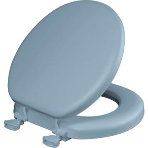 Mayfair Padded Toilet Seat, Cushioned Soft Vinyl over Wood Core Seat, Secure Hinges, Easy Clean, Made in USA, Round, Sky Blue