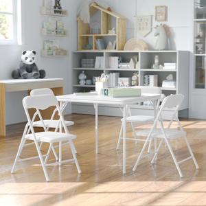 Flash Furniture Mindy Kids 5-Piece Folding Square Table and Chairs Set for Daycare and Classrooms, Children's Activity Table and Chairs Set, White