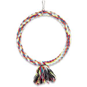 Spoiled Pet Large Circle Cotton Bird Rope Swing Perch - Made with All Natural Materials - Safe to Climb and Chew - Great for African Grey Parrots, Cockatiels, Parakeets, and Cockatoos
