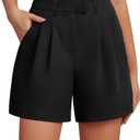 Feiersi Womens Casual Elastic Waist Wide Leg Suit Tailored Shorts Summer Dressy Work Shorts with Pockets. Size L