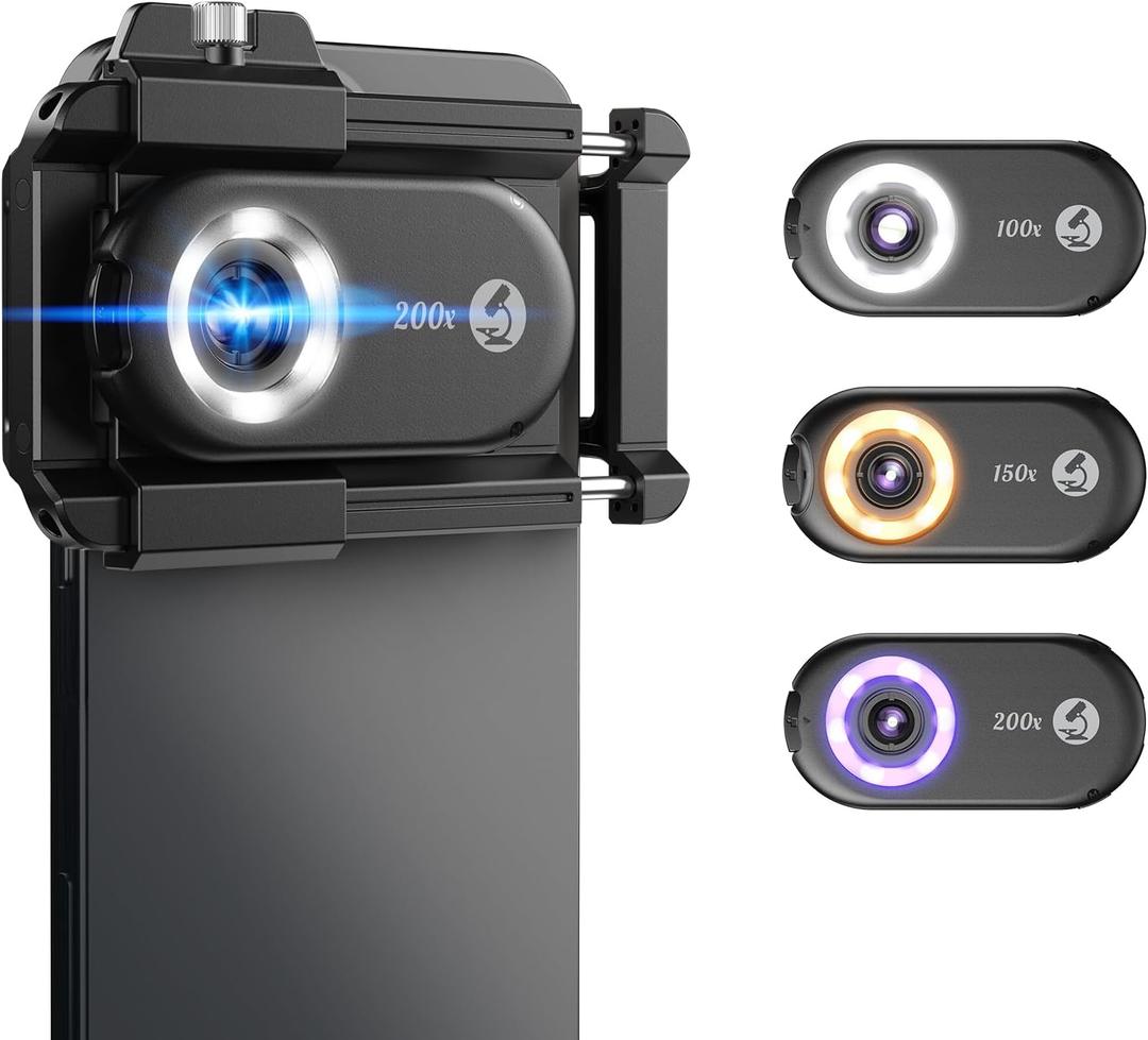 MIAO LAB 100X/150X/200X Nano Zoom Phone Microscope Lens for iPhone/Android | 3-in-1 Phone Microscope Lens Kit with LED UV Light/CPL/Universal Clip, Mini Pocket Digital Microscope