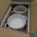 Sureasy 20 oz Soup Bowls with Handles, Ceramic French Onion Soup Bowls, Oven Safe Soup Crocks for Beef Stew, Chili, Cereal, Pot Pies, Embossed Serving Bowls Set of 4, Gift, White