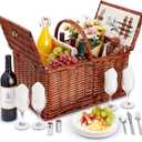 Juvale Wicker Picnic Basket Set for 4 with Utensils, Glasses, and Insulated Cooler Bag - Luxury Camping, Picnic Essentials and Outdoor Tableware for Family Gatherings