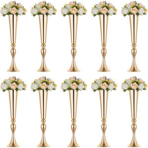 NUPTIO Gold Tall Centerpiece Table: 21.9" Trumpet Vases for Wedding Metal Flower Stand for Party Decorations Set of 10
