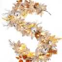 Timer - Thanksgiving Decorations Fall Garland, 6FT Maples Leaf Garlands with Lights Battery Operated Thanksgiving Garland with Pumpkins Berries for Home Indoor Outdoor Table Fireplace Wedding