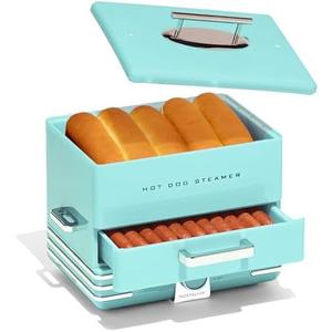 Nostalgia Extra Large Diner-Style Steamer, 20 Hot Dogs and 6 Bun Capacity, Perfect for Breakfast Sausages, Brats, Vegetables, Fish, Aqua