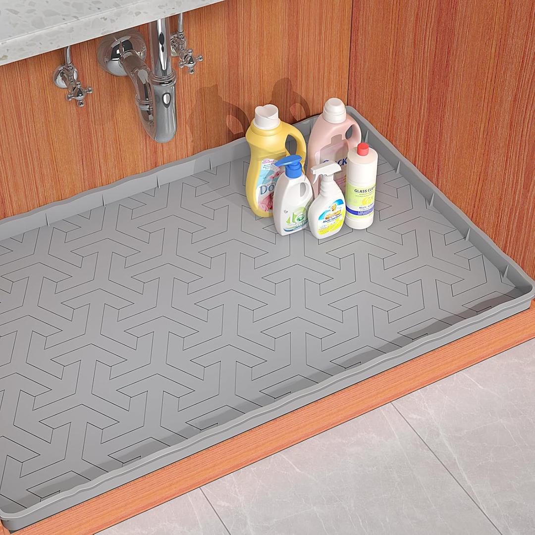 Under Sink Mat for Kitchen Waterproof, 22"19 Silicone Bathroom Sink Mat, Under Sink Liner Drip Tray and Protectors for Bottom of kitchen Sink, Fits 36" Stand Cabinets (Grey) (Gray) Under Sink Mat for Kitchen Waterproof, 22"19 Silicone Bathroom Sink Mat, Under Sink Liner Drip Tray and Protectors for Bottom of kitchen Sink, Fits 36" Stand Cabinets (Grey) (Gray)