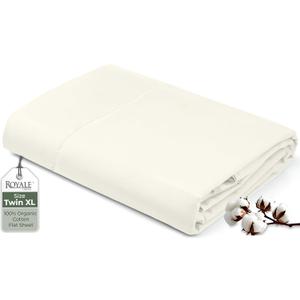 Royale Linens 100% Organic Cotton Twin XL Flat Sheet Only - Super Soft - Percale Top Sheets - Twin XL Flat Sheet Sold Separately - Breathable, Cool & Crisp Ivory Sheets Only (66" x 102", Ivory)