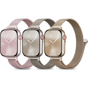 3 Pack Slim Metal Loop Compatible with Apple Watch Band 42mm 41mm 40mm 38mm 46mm 45mm 44mm 49mm Women Men, Thin Stainless Steel Magnetic Strap for iWatch Bands Series 11 10 9 8 SE 7 6 5 4 3 Ultra (Rose Pink/Natural/Official Gold) 3 Pack Slim Metal Loop Compatible with Apple Watch Band 42mm 41mm 40mm 38mm 46mm 45mm 44mm 49mm Women Men, Thin Stainless Steel Magnetic Strap for iWatch Bands Series 11 10 9 8 SE 7 6 5 4 3 Ultra (Rose Pink/Natural/Official Gold)
